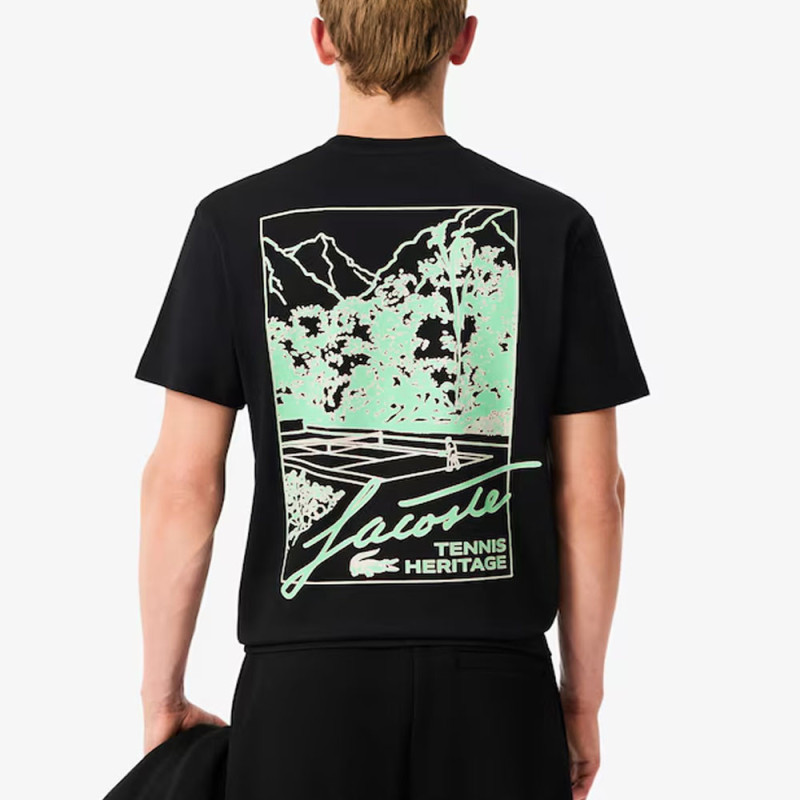 T-shirt  Lacoste -Noir - à manches courtes  avec  Imprimé