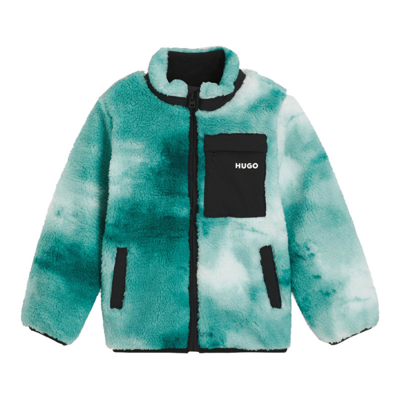 Veste enfant en peau retournée synthétique avec poche ripstop hUGO verte