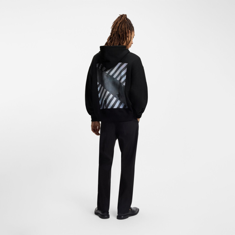 Sweat à capuche oversize en molleton de coton à imprimé graphique Doland HUGO noir