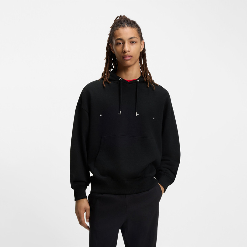 Sweat à capuche oversize en molleton de coton à imprimé graphique Doland HUGO noir