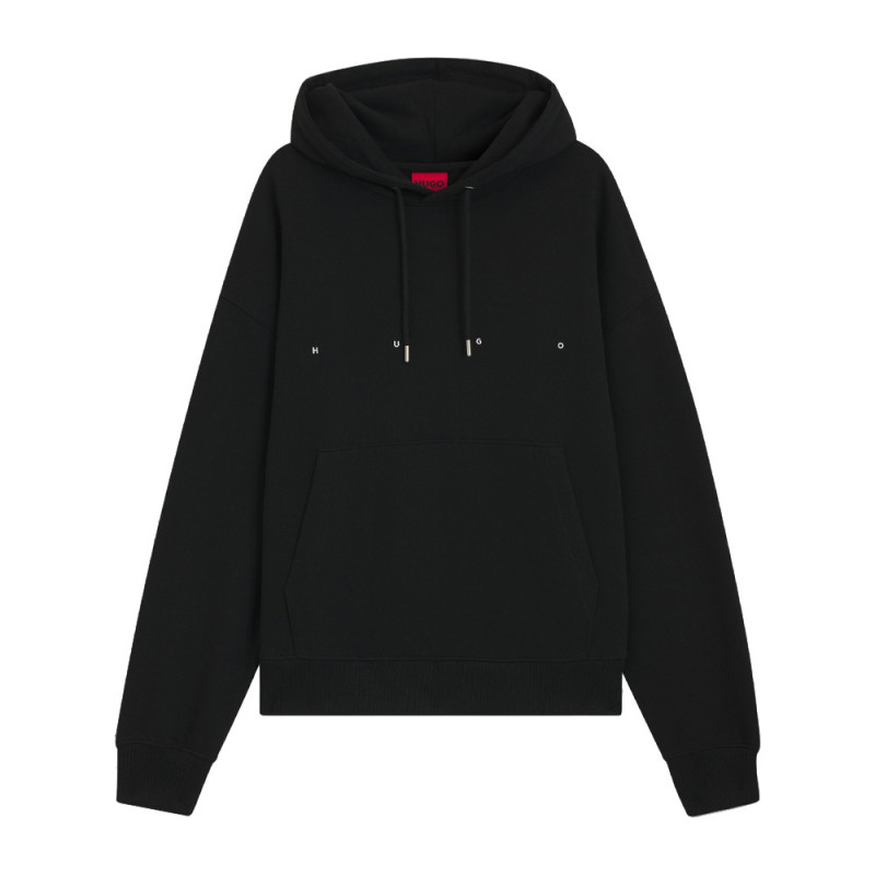 Sweat à capuche oversize en molleton de coton à imprimé graphique Doland HUGO noir