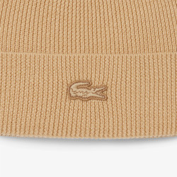 Bonnet laine revers côtelé LACOSTE beige