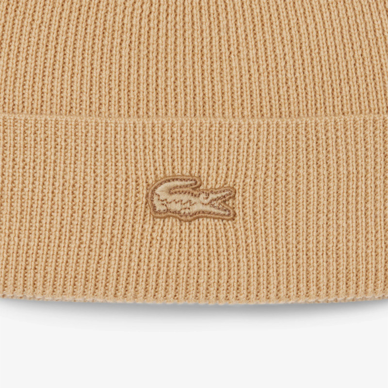 Bonnet laine revers côtelé LACOSTE beige