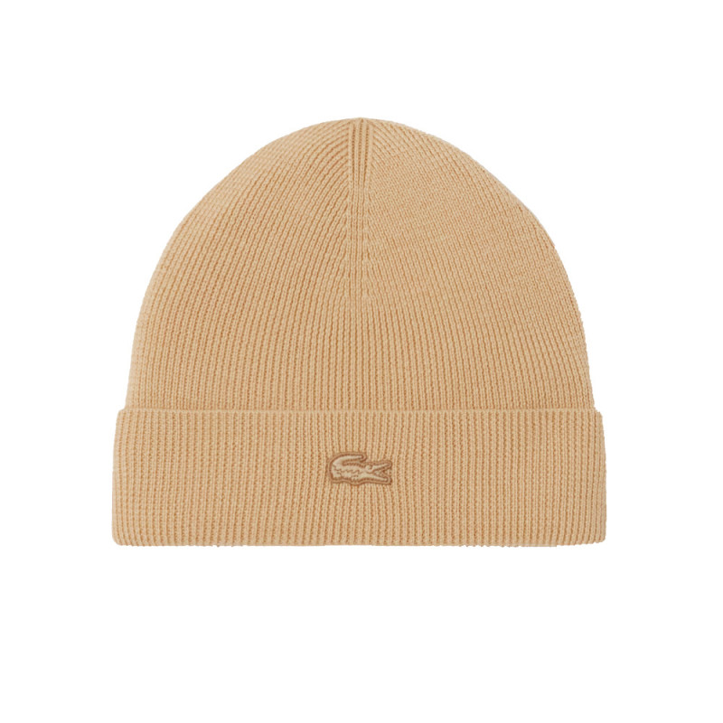 Bonnet laine revers côtelé LACOSTE beige
