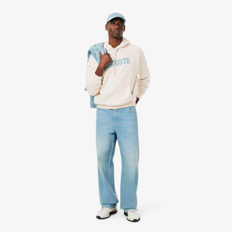 Sweatshirt à capuche loose fit brodé LACOSTE blanc
