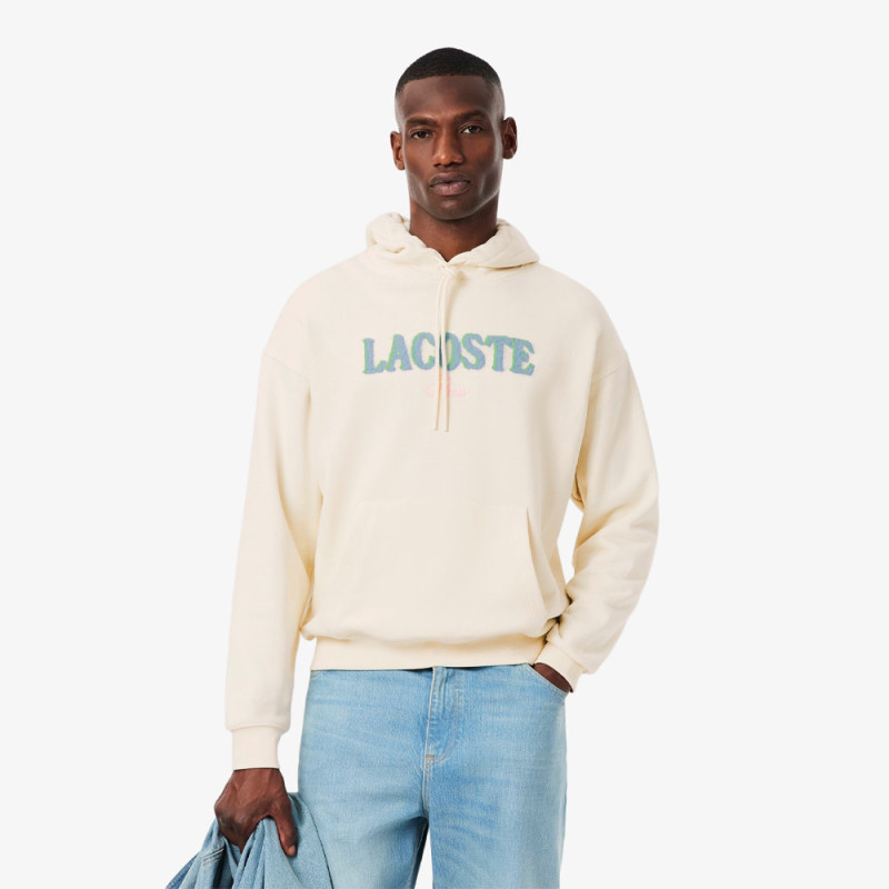 Sweatshirt à capuche loose fit brodé LACOSTE blanc