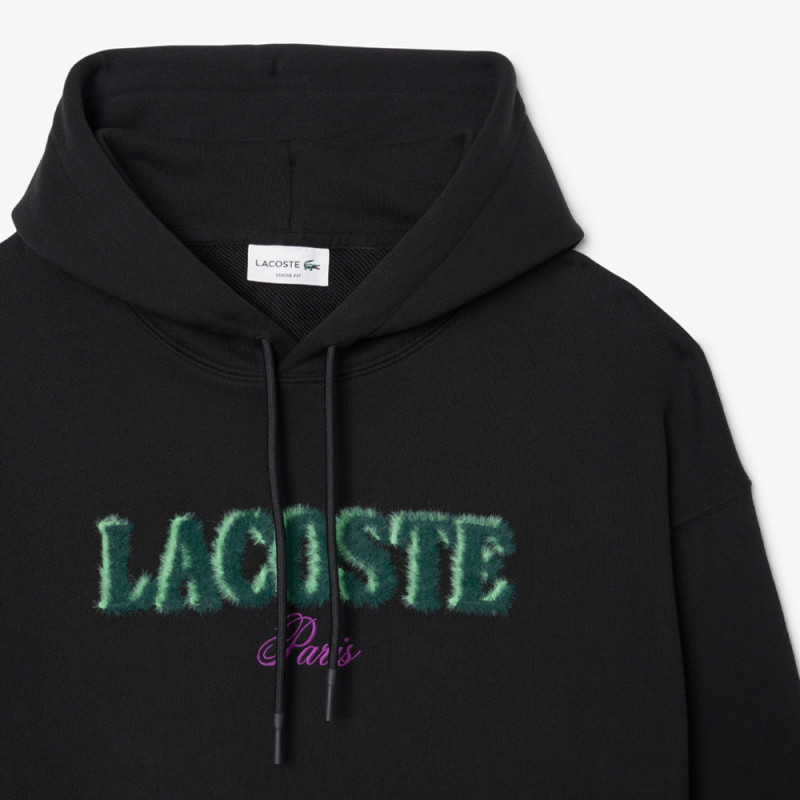 Sweatshirt à capuche loose fit brodé LACOSTE noir