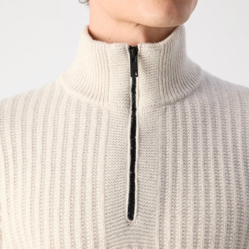Pull en maille cotelée avec demi zip Kwinter BOSS beige