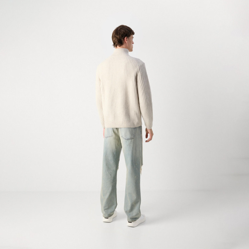 Pull en maille cotelée avec demi zip Kwinter BOSS beige