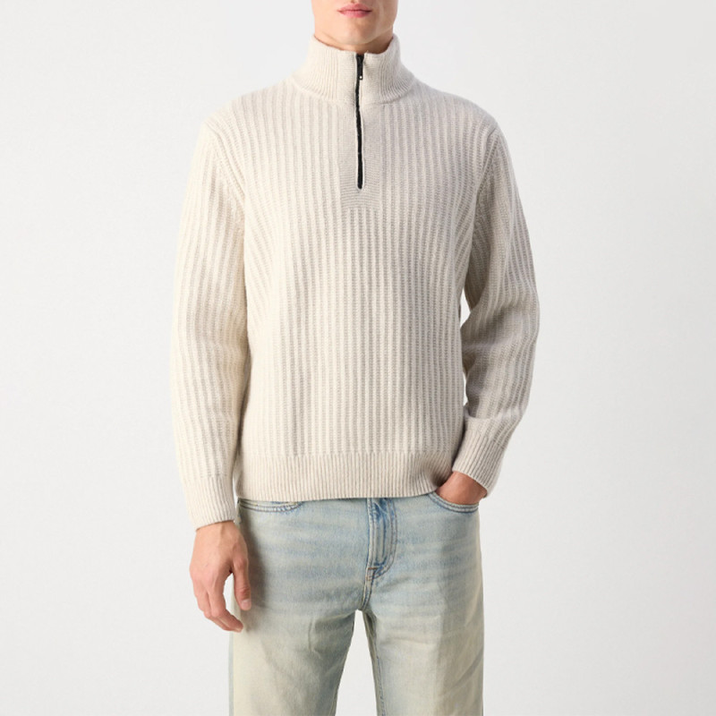Pull en maille cotelée avec demi zip Kwinter BOSS beige