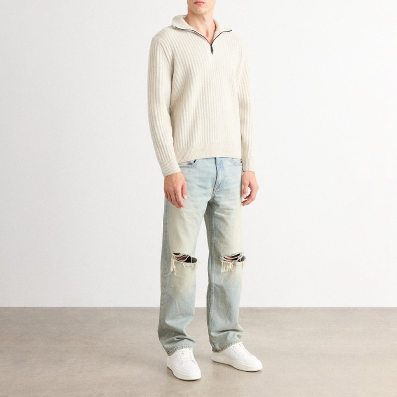 Pull en maille cotelée avec demi zip Kwinter BOSS beige