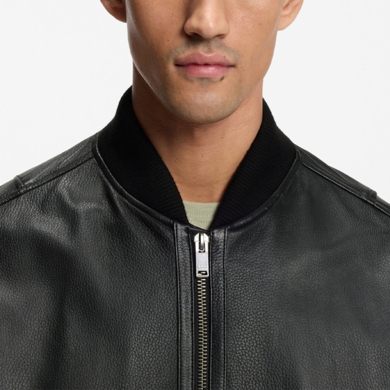 Veste en cuir avec poche sur une manche Jakri BOSS noire