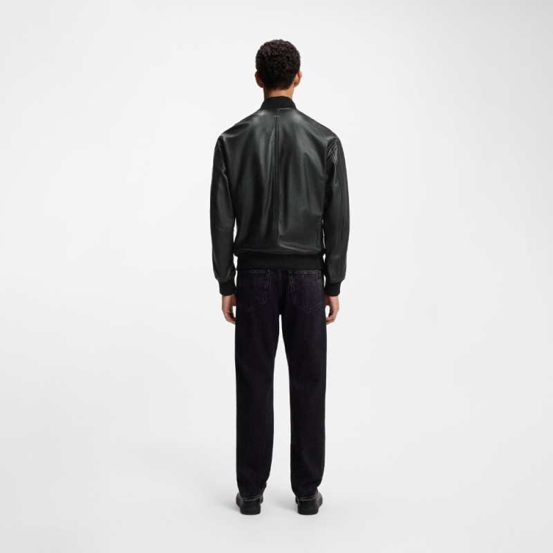 Veste en cuir avec poche sur une manche Jakri BOSS noire