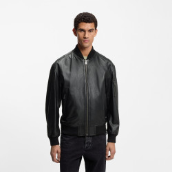 Veste en cuir avec poche sur une manche Jakri BOSS noire