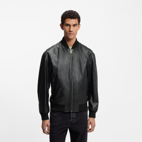 Veste en cuir avec poche sur une manche Jakri BOSS noire