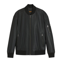 Veste en cuir avec poche sur une manche Jakri BOSS noire