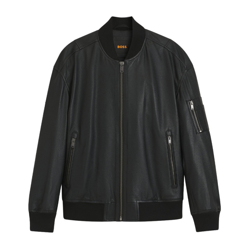 Veste en cuir avec poche sur une manche Jakri BOSS noire