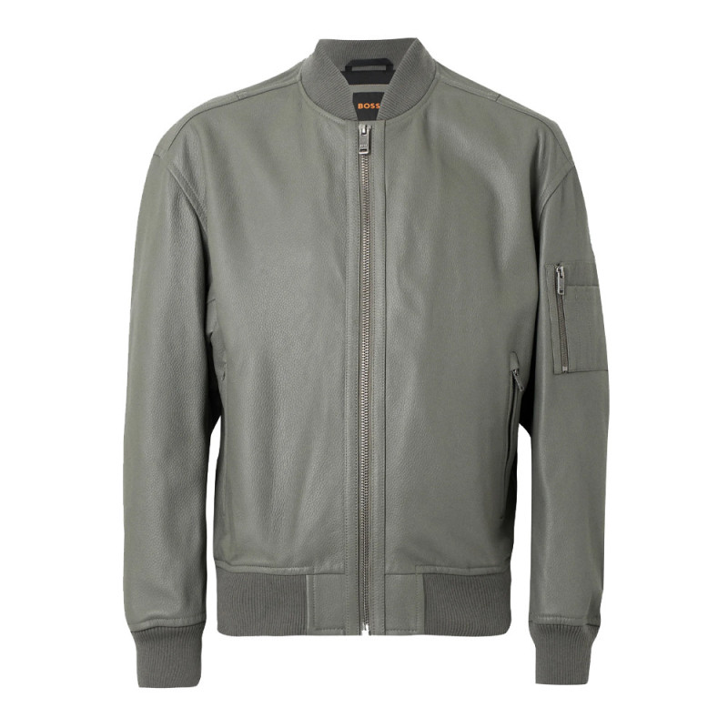 Veste en cuir avec poche sur une manche Jakri BOSS grise