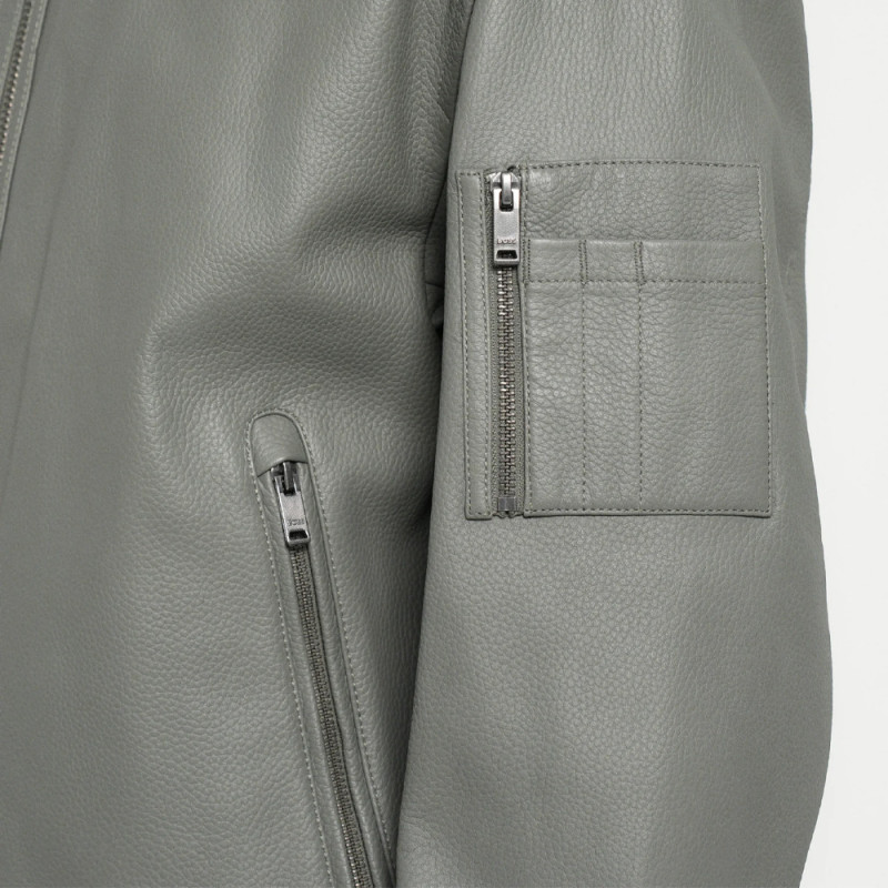 Veste en cuir avec poche sur une manche Jakri BOSS grise