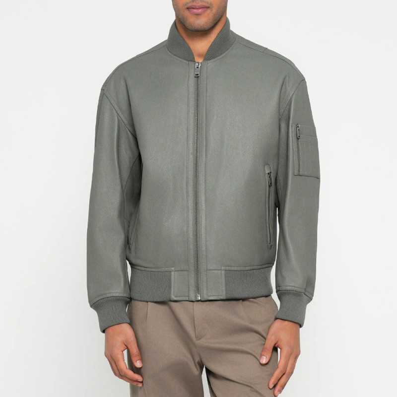 Veste en cuir avec poche sur une manche Jakri BOSS grise