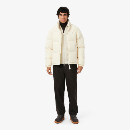 Pull zippé col montant laine cardée LACOSTE blanc cassé