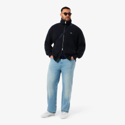 Pull zippé col montant laine cardée LACOSTE bleu nuit