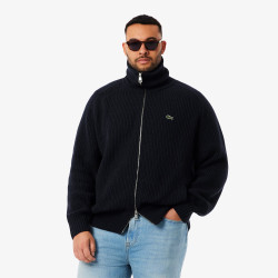 Pull zippé col montant laine cardée LACOSTE bleu nuit