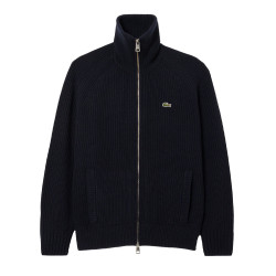 Pull zippé col montant laine cardée LACOSTE bleu nuit