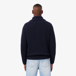 Pull zippé col montant laine cardée LACOSTE bleu nuit