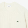 Pull en laine cardée épaisse col rond LACOSTE blanc cassé