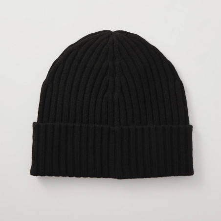 BONNET NOIR EN LAINE AVEC LOGO BRODÉ HUGO XILLA