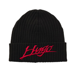 BONNET NOIR EN LAINE AVEC LOGO BRODÉ HUGO XILLA