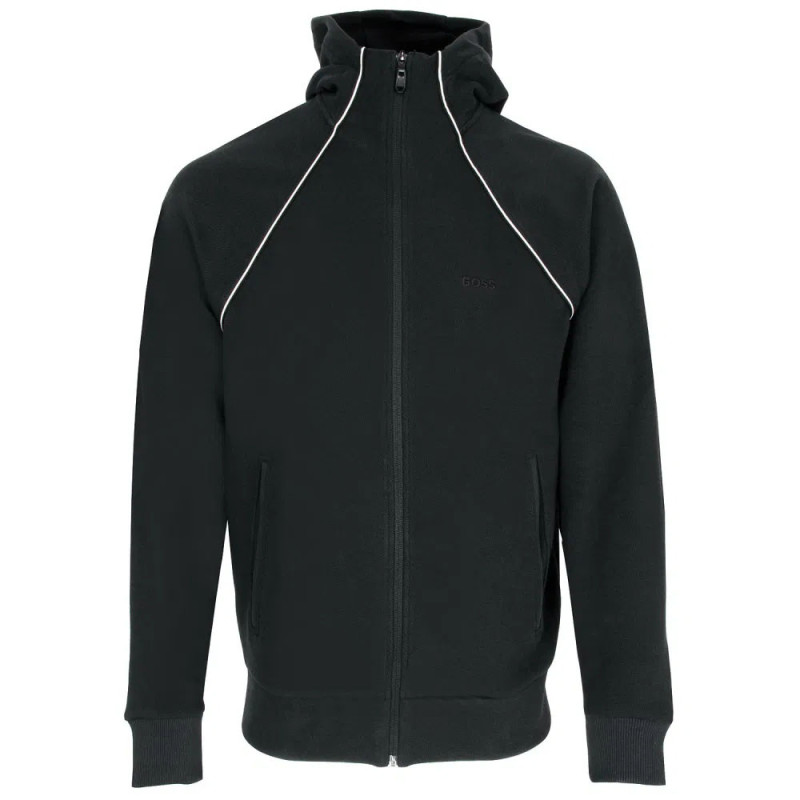 Sweat à capuche zippé en coton mélangé à détails passepoilés SW_Join_Saggy BOSS noir