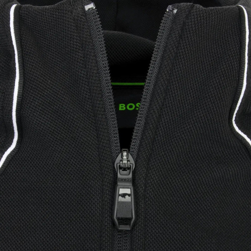 Sweat à capuche zippé en coton mélangé à détails passepoilés SW_Join_Saggy BOSS noir