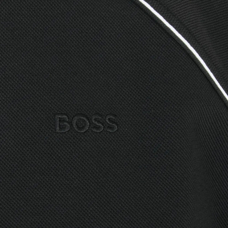 Sweat à capuche zippé en coton mélangé à détails passepoilés SW_Join_Saggy BOSS noir