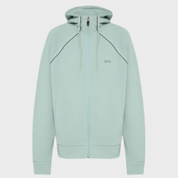Sweat à capuche zippé en coton mélangé à détails passepoilés SW_Join_Saggy BOSS vert