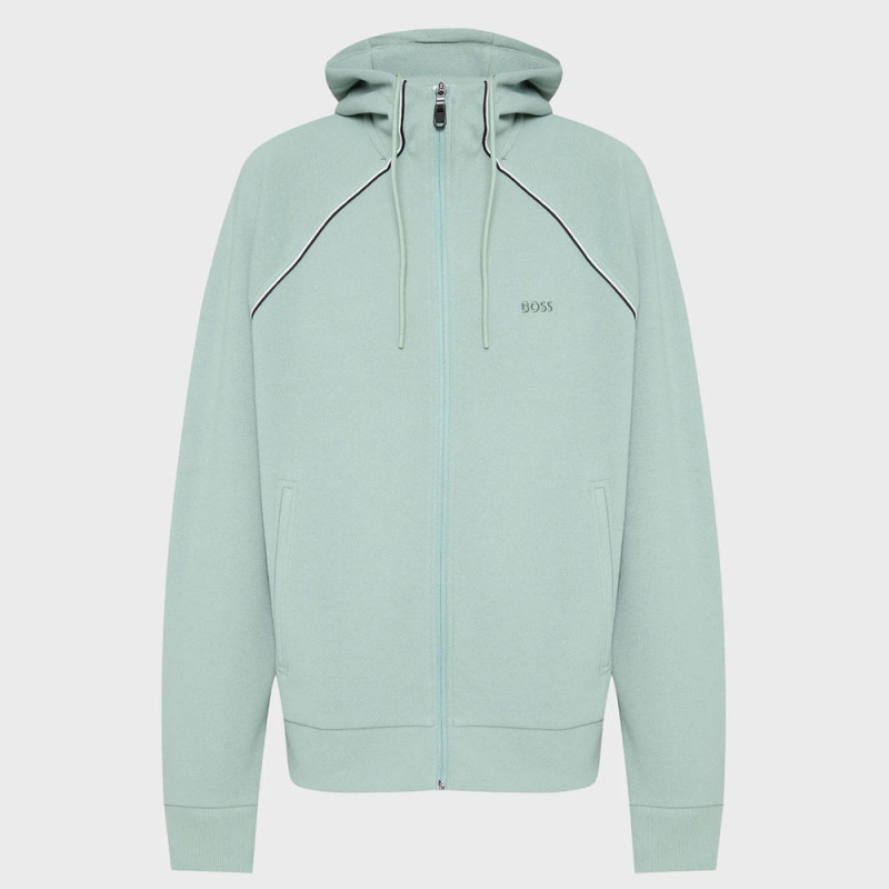 Sweat à capuche zippé en coton mélangé à détails passepoilés SW_Join_Saggy BOSS vert