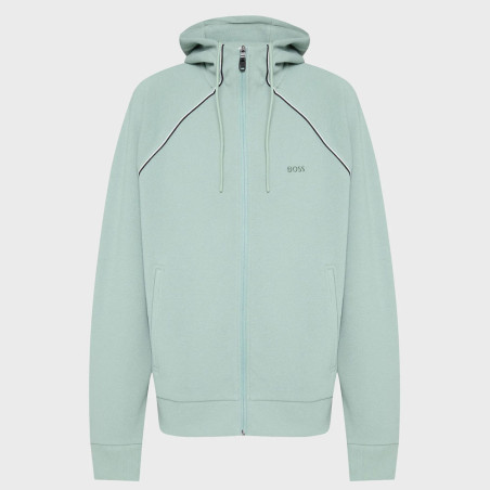 Sweat à capuche zippé en coton mélangé à détails passepoilés SW_Join_Saggy BOSS vert
