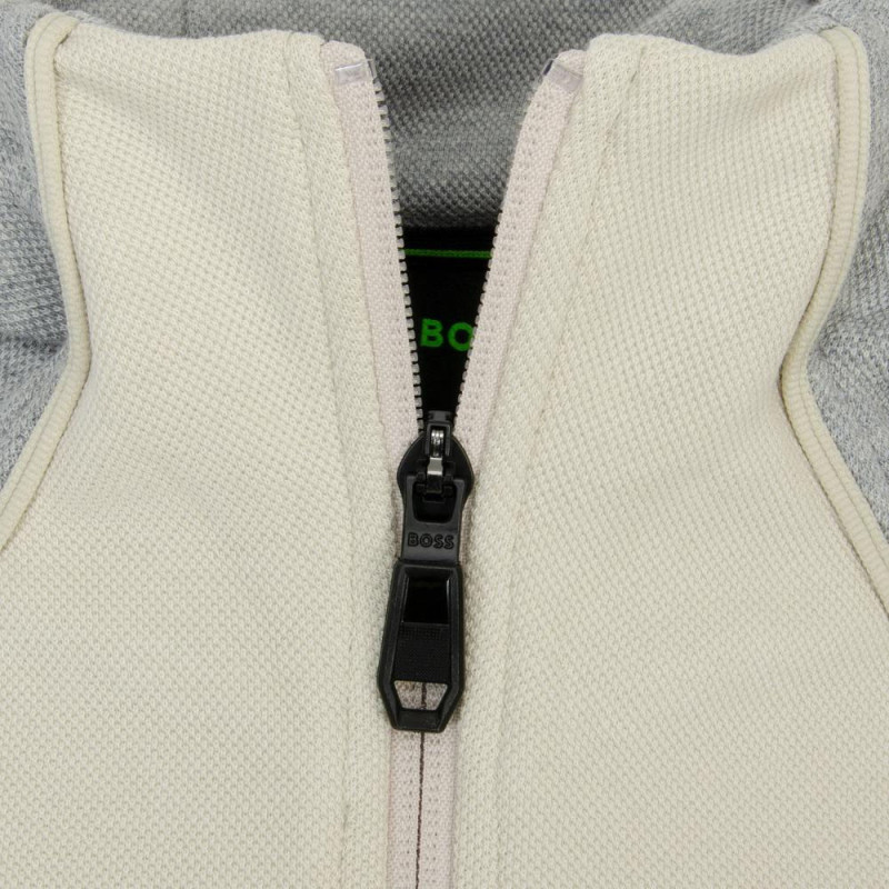 Sweat à capuche zippé en coton mélangé à détails passepoilés SW_Join_Saggy BOSS beige