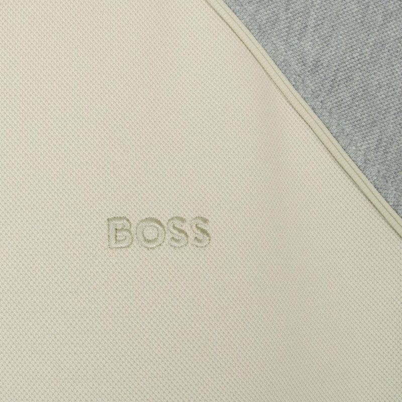 Sweat à capuche zippé en coton mélangé à détails passepoilés SW_Join_Saggy BOSS beige