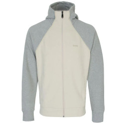 Sweat à capuche zippé en coton mélangé à détails passepoilés SW_Join_Saggy BOSS beige