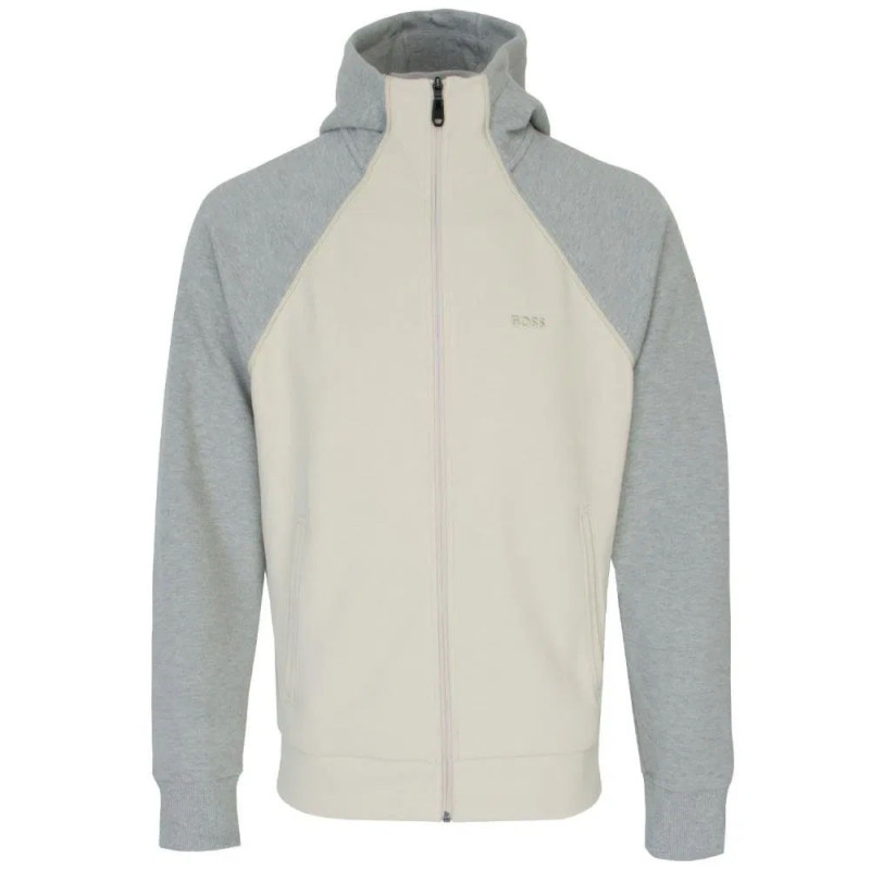 Sweat à capuche zippé en coton mélangé à détails passepoilés SW_Join_Saggy BOSS beige
