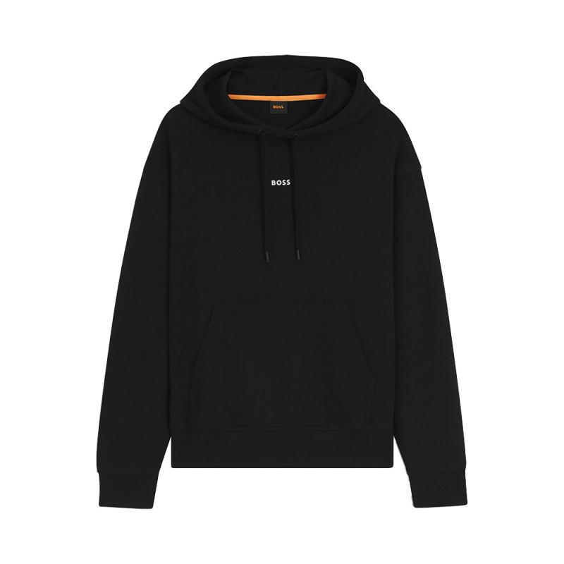 Sweat à capuche en molleton de coton avec logo contrastant WeSmallHood BOSS noir