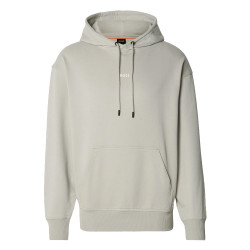 Sweat à capuche en molleton de coton avec logo contrastant WeSmallHood BOSS gris clair
