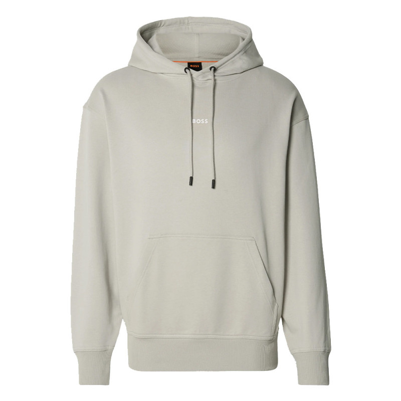 Sweat à capuche en molleton de coton avec logo contrastant WeSmallHood BOSS gris clair
