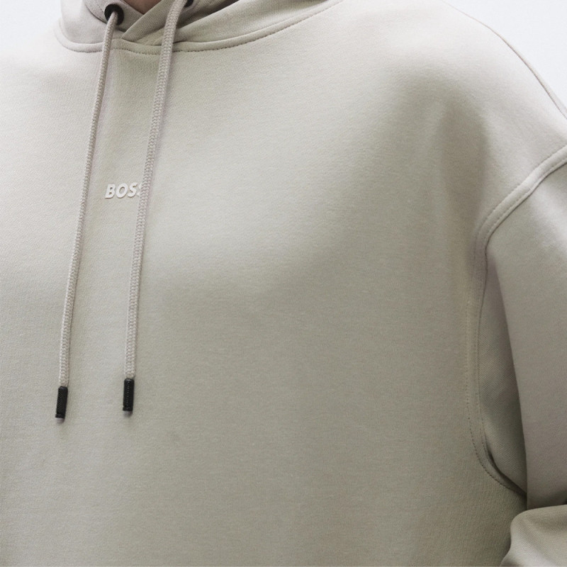 Sweat à capuche en molleton de coton avec logo contrastant WeSmallHood BOSS gris clair