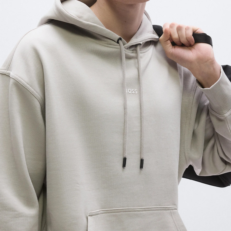 Sweat à capuche en molleton de coton avec logo contrastant WeSmallHood BOSS gris clair