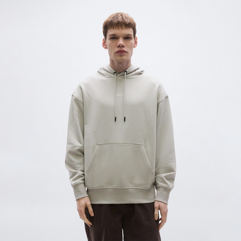 Sweat à capuche en molleton de coton avec logo contrastant WeSmallHood BOSS gris clair