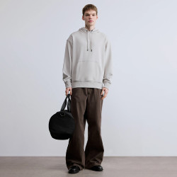 Sweat à capuche en molleton de coton avec logo contrastant WeSmallHood BOSS gris clair