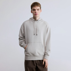 Sweat à capuche en molleton de coton avec logo contrastant WeSmallHood BOSS gris clair